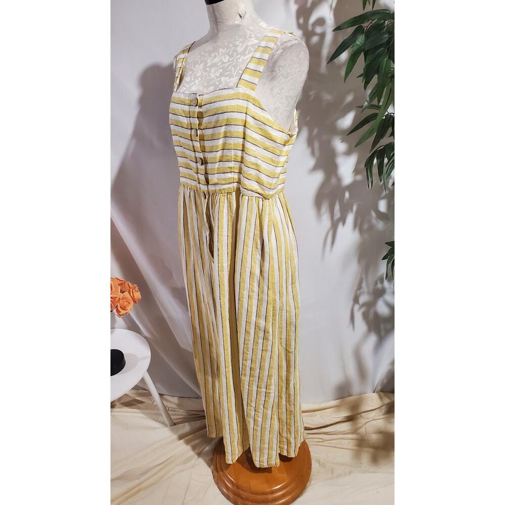 Rachel Zoe Linen Striped Button Sleeveless Maxi Dress 8 Prairie Cottage Yellow - Picture 2 of 11